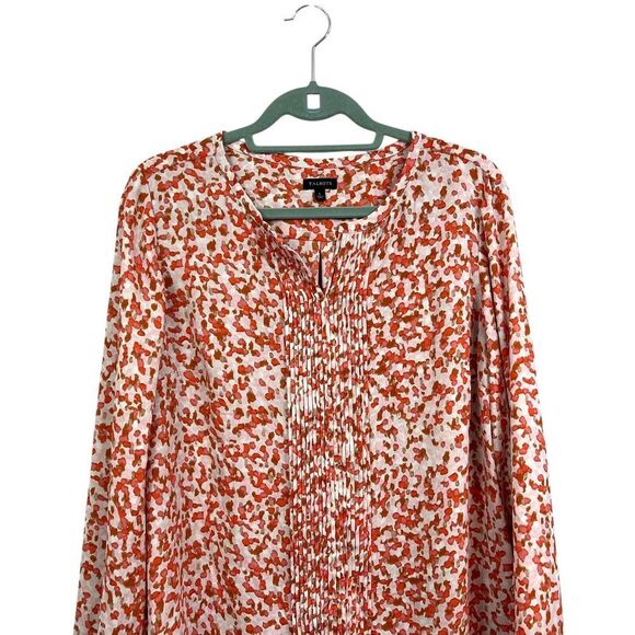 Talbots Womens Tunic Top Pleated V Neck Long Sleeve Cream Orange Sz L - Picture 2 of 5